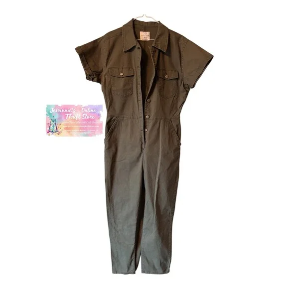 Celebrity Pink Olive Green Utility Jumpsuit Short Sleeve Boiler Suit XL - Picture 2 of 5